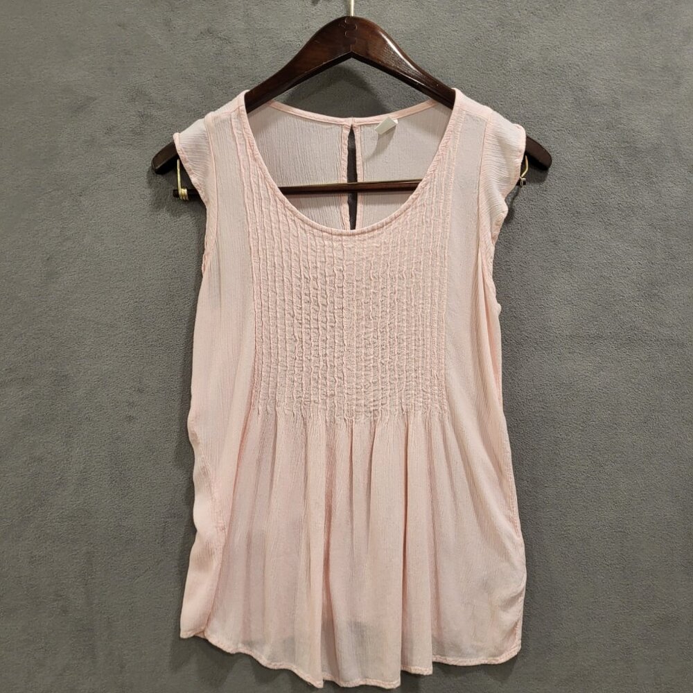 Old Navy Pink Blouse Shirt Size Medium‎ Pinktuck Flutter Sleeves Office Keyhole